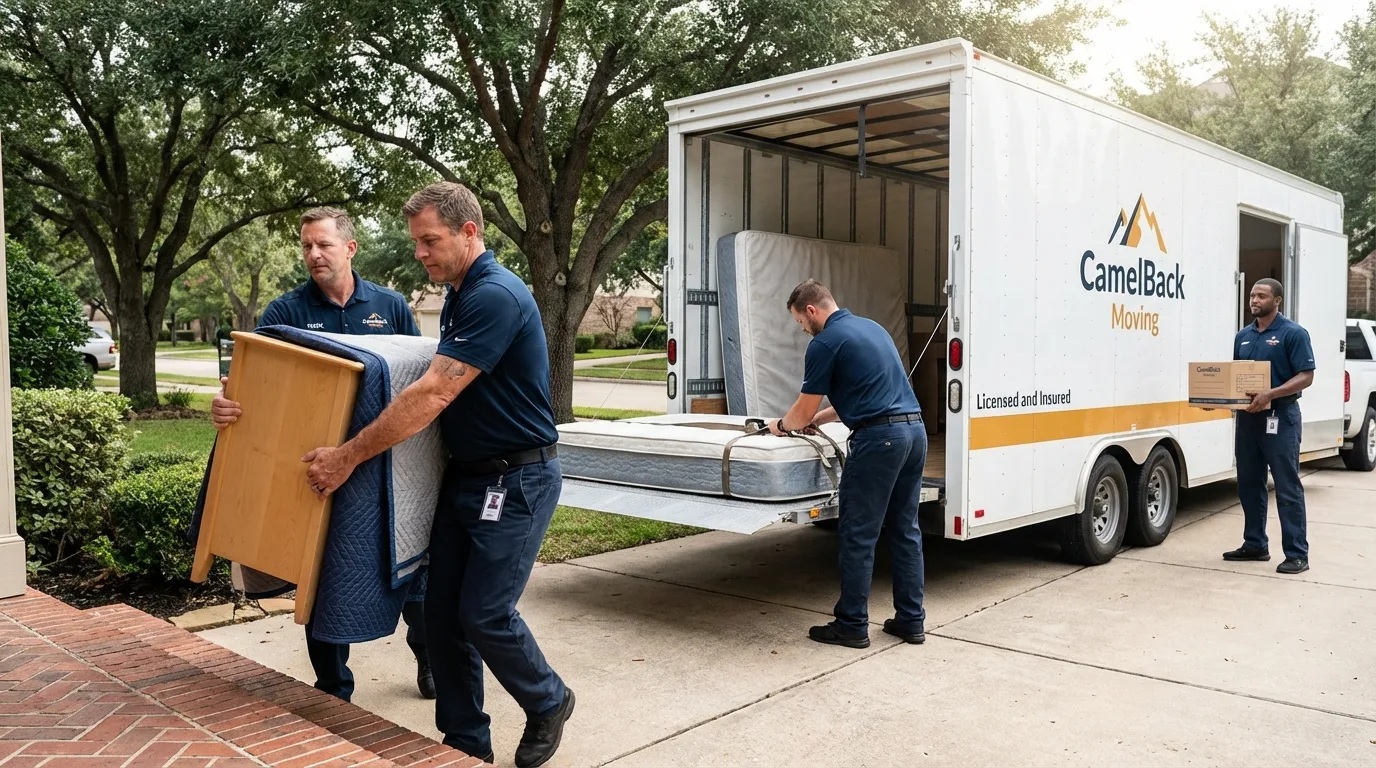 Crew loading residential truck for cross-state move from Hermitage, MO